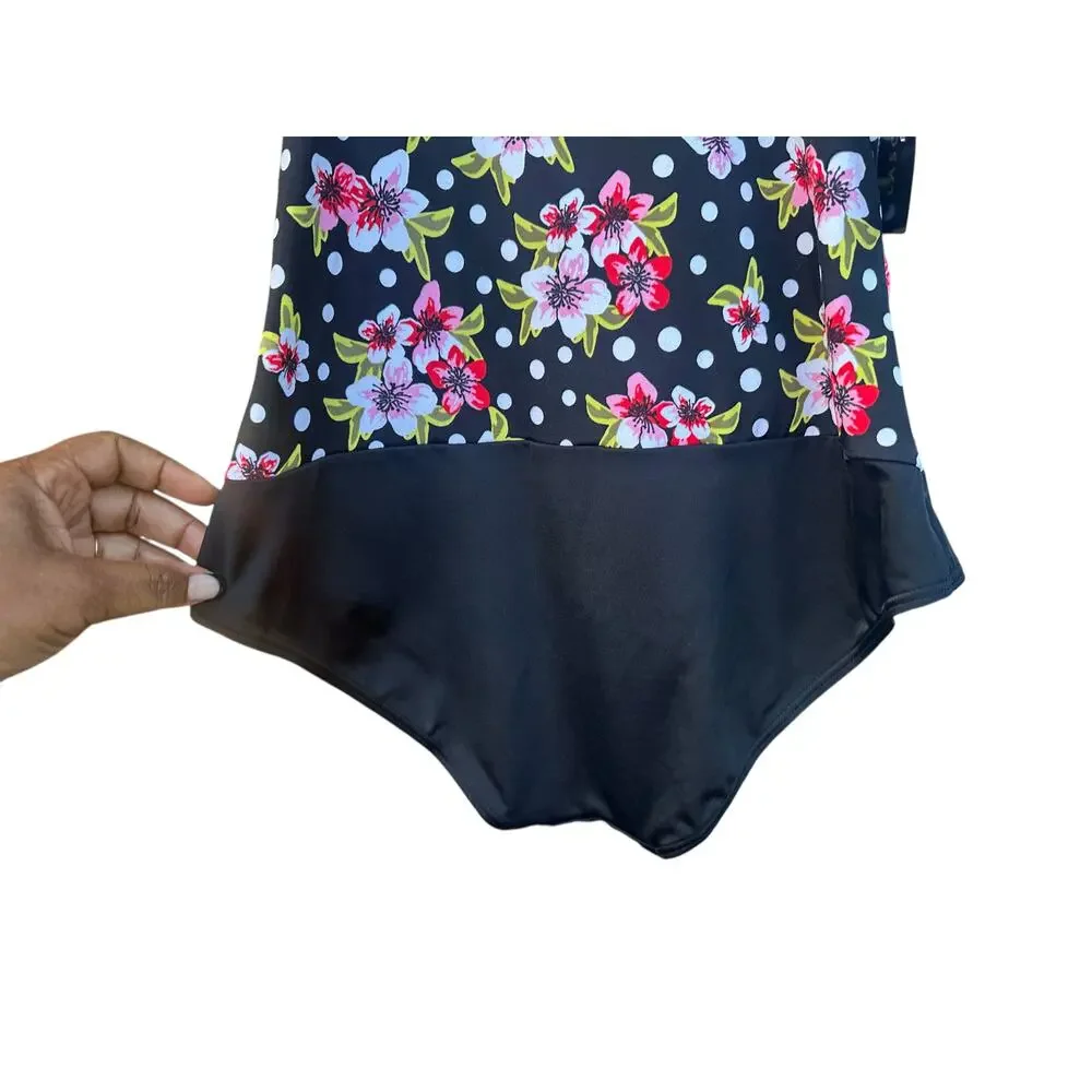 Lascana Venus Black Floral Print Swim Suit – New with Tags – Size 12